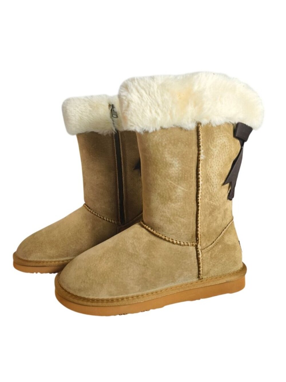 Lamo Womens 6  Adele Suede Boots Chestnut Faux Fur-Lined Bow 10.5" Winterwear